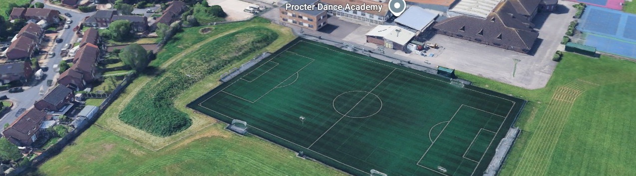 Aerial view of the artificial football pitch at Chesterfield High School in Crosby